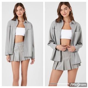 Forever 21 Grey Faux Leather Snap-Button Shacket
